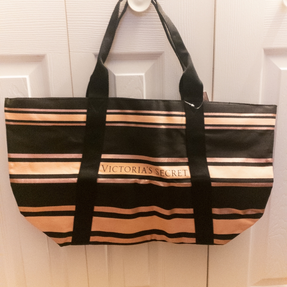 Victoria Secret Metalic Stripe Canvas Tote Bag